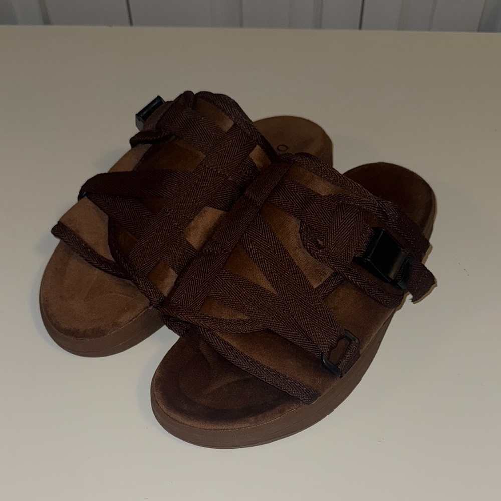 Brown Draco Slide-On Sandals with X-Strap
